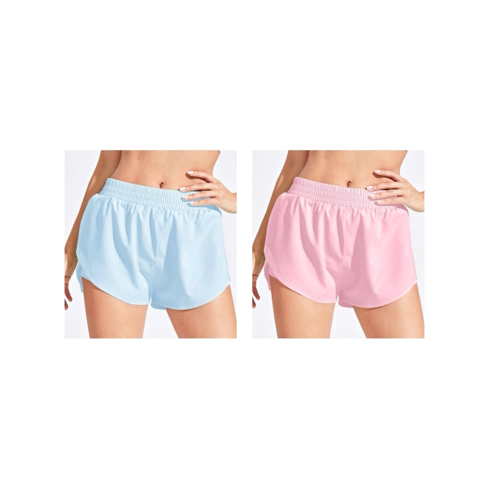 Athletic Shorts w/ Built in Compression, 2 Pairs, Baby Blue, Light Pink, Size M